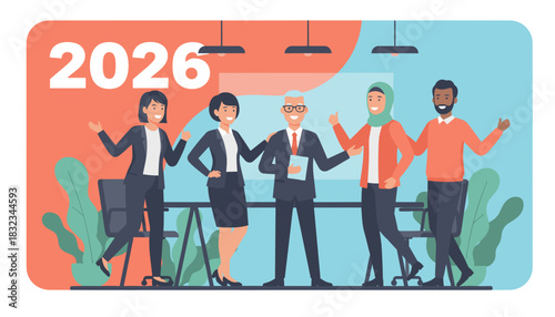 Multicultural business team projecting success for 2026 Collaboration and future goals