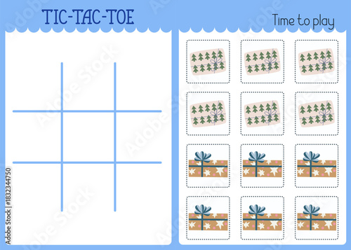 Christmas gift boxes domino for kids, learning winter holiday fun educational activity for logic thinking development, bright illustration printable worksheet for group board game, teachers' resources