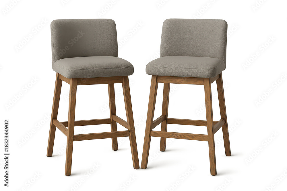 Obraz premium Two modern bar stools isolated on transparent background, interior design asset