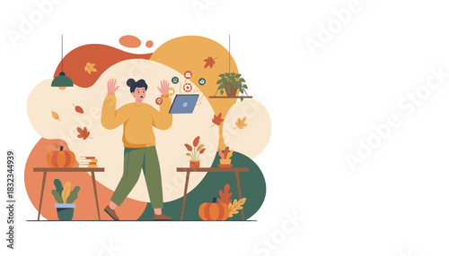 Digital burnout and multitasking stress Person overwhelmed by app icons and fall deadlines