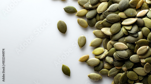 Pumpkin seeds on white background
