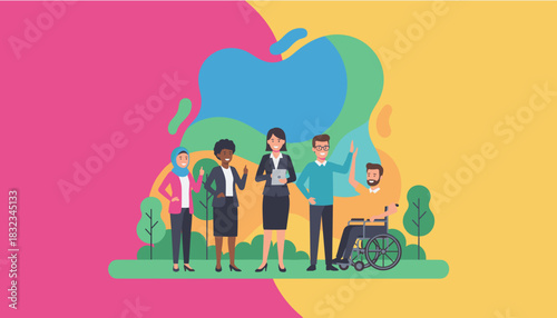 Diverse team illustration promoting inclusion equality and professional collaboration