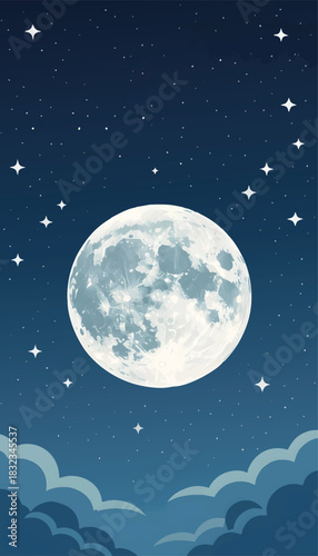 Radiant Full Moon Shining Peacefully in a Starry Midnight Sky