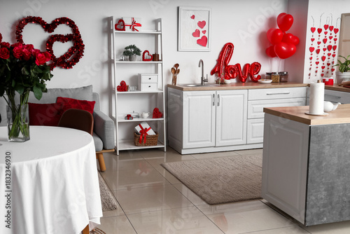 Interior of light kitchen w...