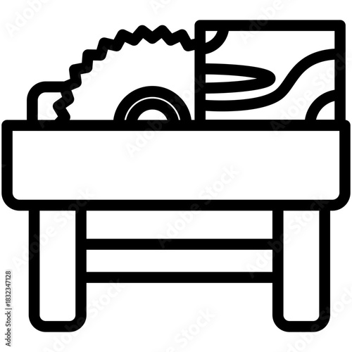 Circular Saw Black Outline Icon, Mini Illustration Relate To Carpentry, Wood Industry. Use For Modern Concept, Ui, Ux Web And App Development.