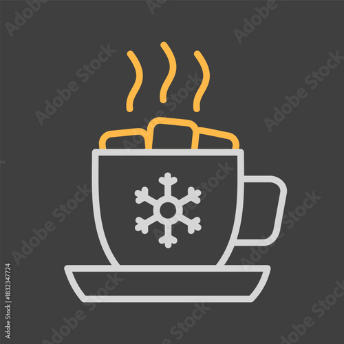 Mug with a warm drink, marshmallows vector icon