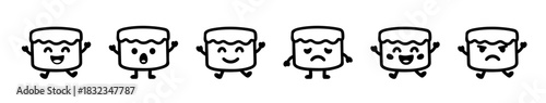 Collection of Kawaii Style Marshmallow Characters Expressing Various Emotions