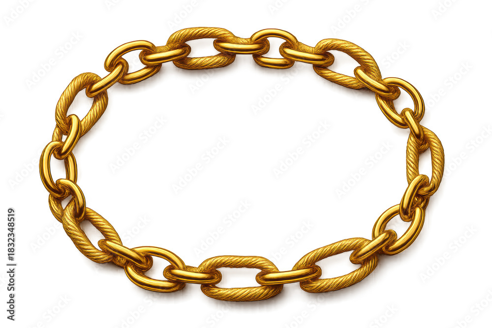 Fototapeta premium Golden chain circle frame isolated on a transparent background, luxurious