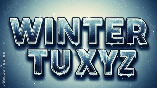 Icy winter themed text effect with letters spelling winter and tuxyz in a stylized design