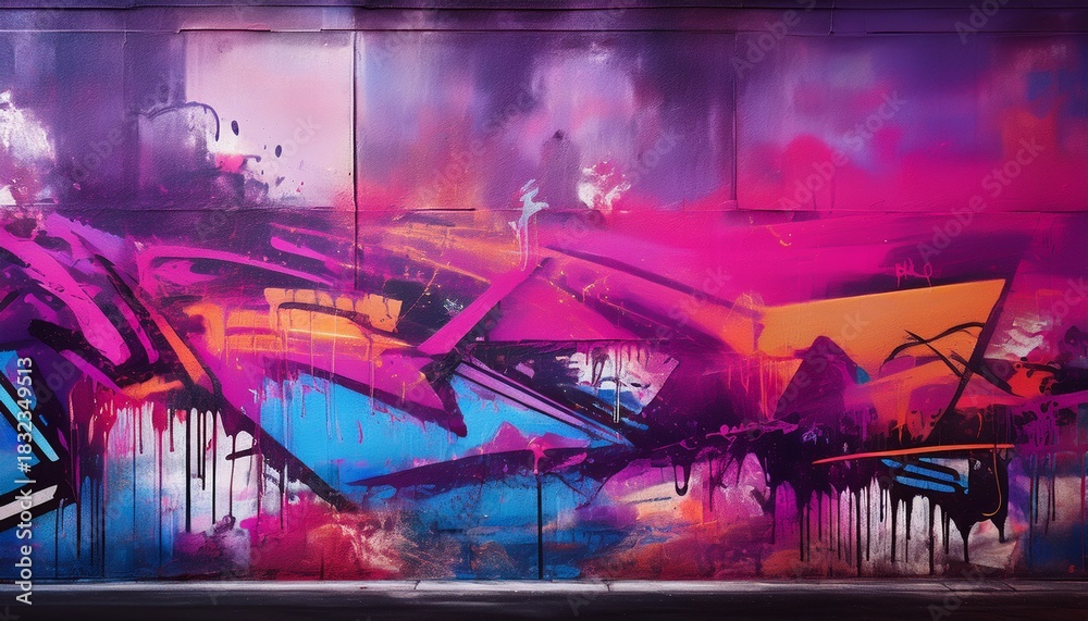 Naklejka premium abstract urban street art graffiti background painted wall in gradient purple magenta pink colors