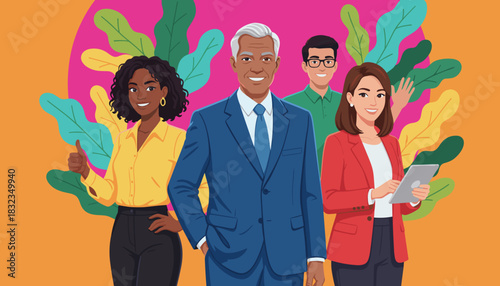 Smiling diverse business team portrait Professional teamwork management and global success concept