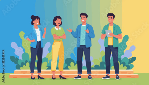 Happy diverse young team discussing business and success outdoors