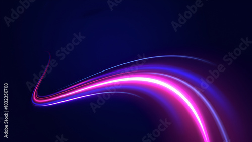 Light trail wave, fire path trace line, car lights, optic fiber and incandescence curve twirl, Abstract background blue, purple neon glow colors