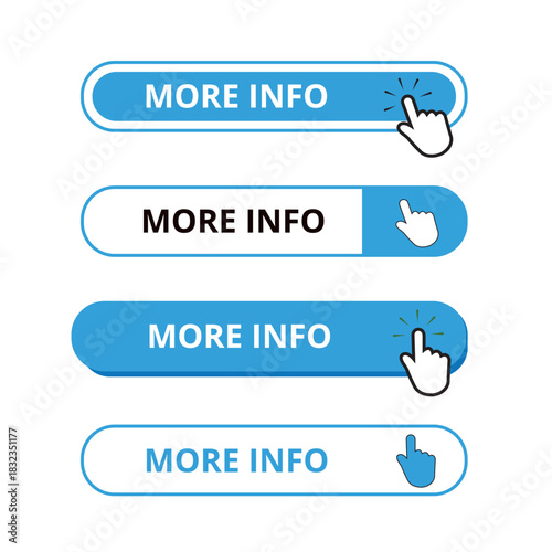 White and blue more info bar buttons isolated on a white background