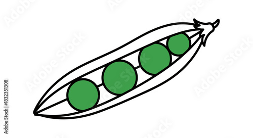 Simple green pea pod illustration with fresh peas inside.