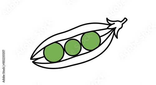 Cartoon pea pod illustration with three green peas