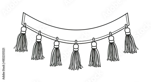Elegant Garland with Tassels Line Art Illustration