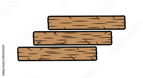 Stylized Cartoon Wooden Planks on White Background