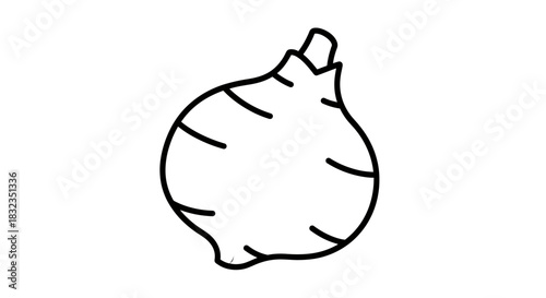 Simple black line drawing of an onion or garlic bulb