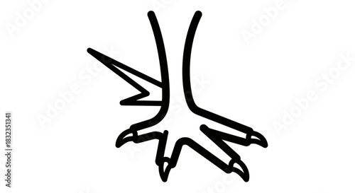 Stylized Animal Claw or Bird Foot Line Art Illustration