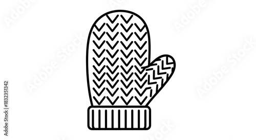 Simple black and white outline illustration of a winter mitten.