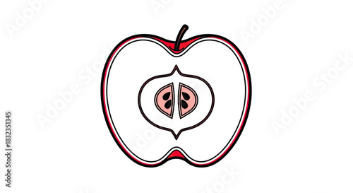 Graphic illustration of an apple cross section with seeds.