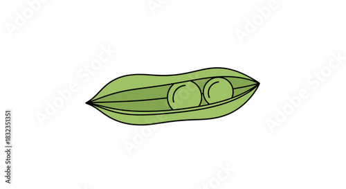 Simple green pea pod illustration with two peas inside.