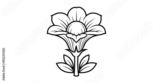 Stylized flower line art illustration on a clean white background.