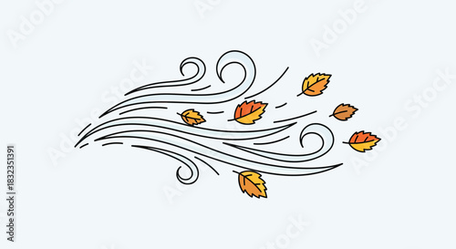 Autumn wind blowing fallen leaves illustration