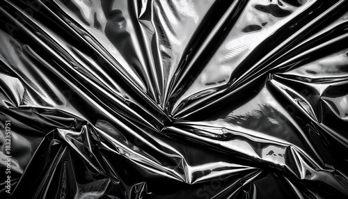 Textura De Plastico Arrugado Brillante En Blanco Y Negro N Fondo Abstracto Realista