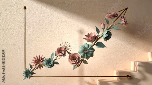 Fototapeta Naklejka Na Ścianę i Meble -  Surreal Growth Chart Blooming with Flowers