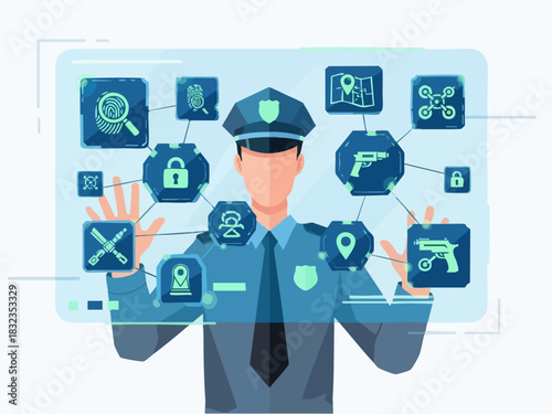 Security officer using modern technology to monitor and control systems.