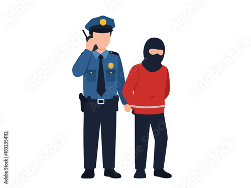 Police Officer Arresting Criminal Suspect in Handcuffs, Law Enforcement.