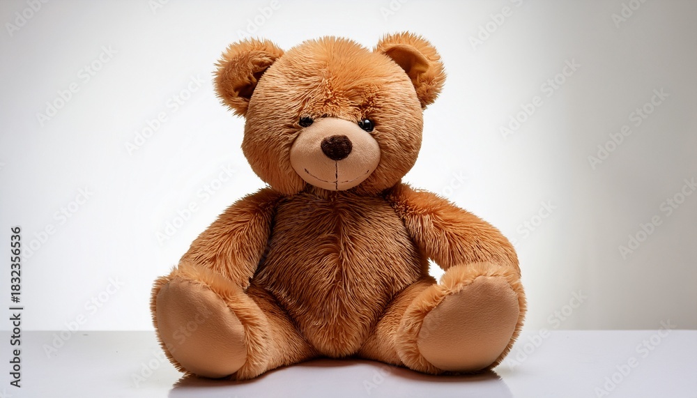 Obraz premium Isolated Golden Brown Teddy Bear With Tan Paws Sitting Up On A Soft Surface Cute Stuffed Toy