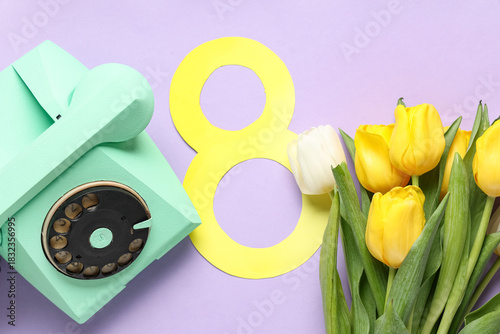 Retro telephone with tulips...