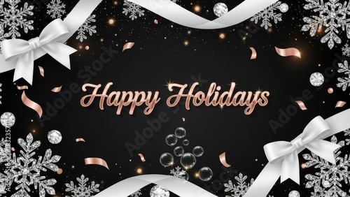 Sparkling Winter Holiday Greeting Card with Elegant Snowflakes and Festive Decor