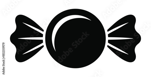 A black and white graphic illustration of a wrapped candy silhouette image