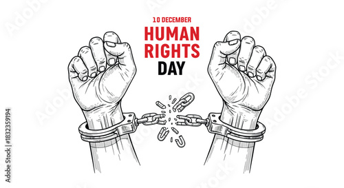 Stand for freedom on Human Rights Day with broken chains illustration for justice