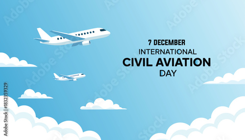 Celebrate International Civil Aviation Day with airplanes flying in blue sky