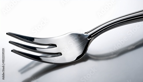 a shiny silver fork with black tines