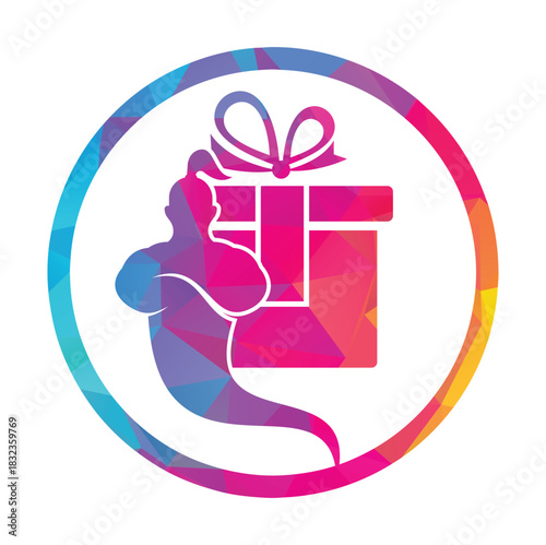 Genie gift box logo design icon vector. Genie bow logo illustration.