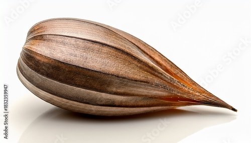 a single seed pod with a pointed top and a smooth textured surface