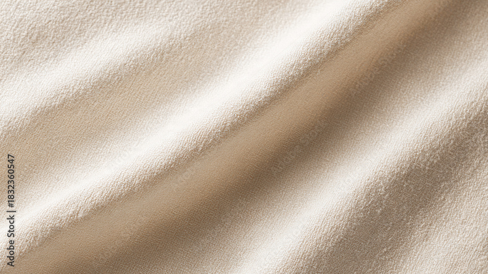 Fototapeta premium A close-up of a soft, textured, light beige fabric with gentle folds, highlighting its natural weave and subtle color.