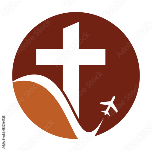Church travel logo design vector illustration. Church and air plane logo icon.