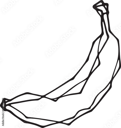 Chaotic abstract continuous line banana food illustration with minimal black line style for modern packaging and clean background layouts