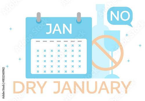 Dry January background banner or poster design template. Dry January Background
