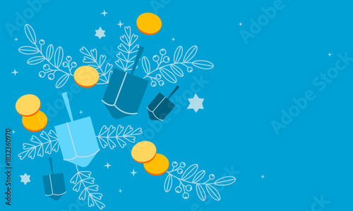 Jewish holiday Hanukkah concept background. Hanukkah dreidels. Wooden dreidels for Hanukkah. Traditional quadrangle toy for kids - dreidel, for Hanukkah games