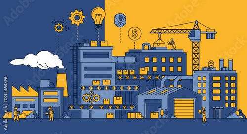 Factory production line vector Logistics industry process innovation and economy concept