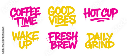 Coffee Phrases in Graffiti Style for Bold Cafe and Beverage Branding
