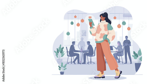 Stylish professional using a tablet in a collaborative modern office setting